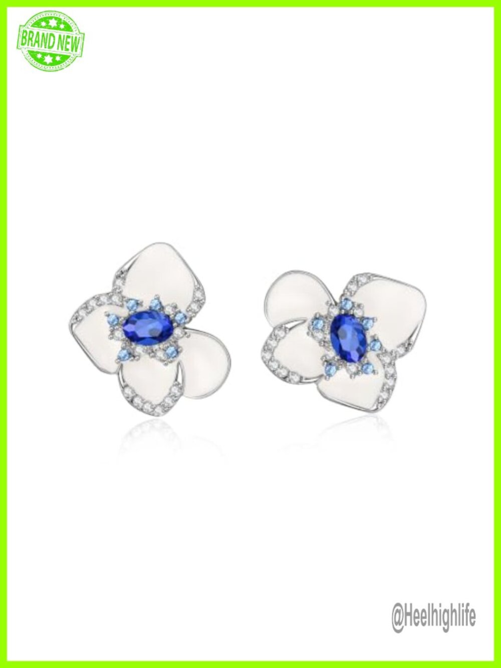 Dainty Floral Stud Earrings with Enamel CZ French Wire Back
